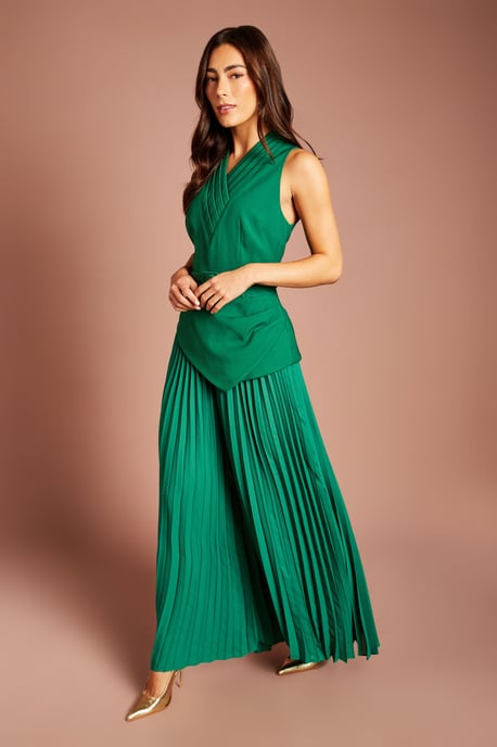 Pleated Neckline Belted Jumpsuit - Image 1