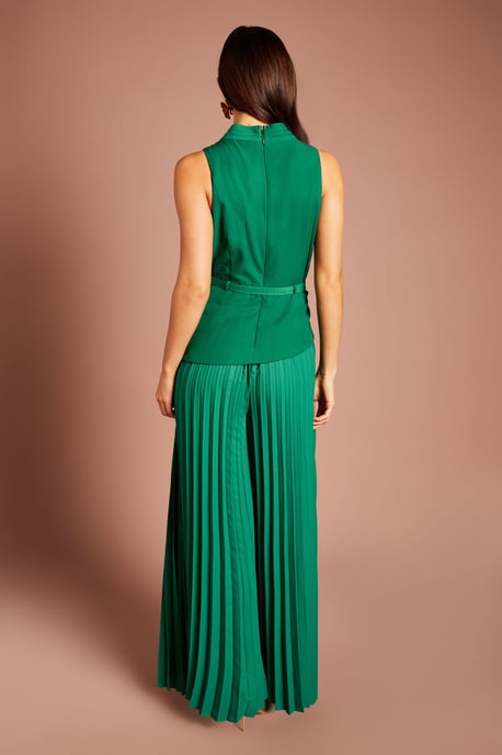 Pleated Neckline Belted Jumpsuit - Image 3