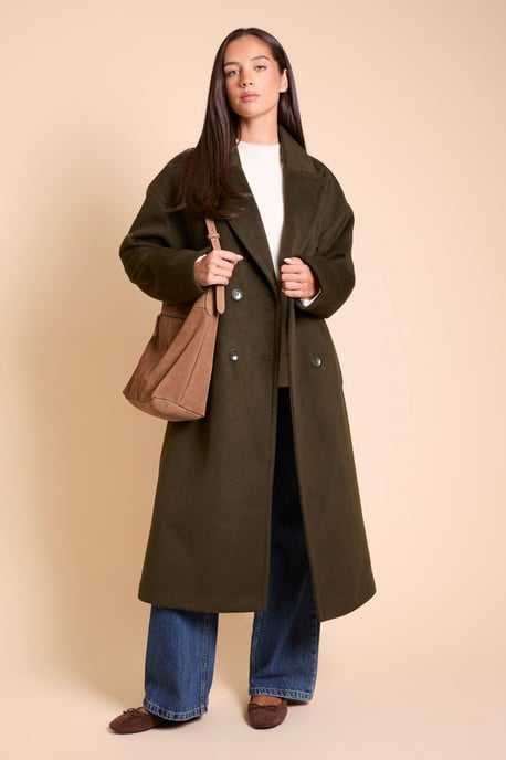 Relaxed Fit Double Breasted Midi Length Coat - Image 1