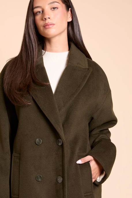Relaxed Fit Double Breasted Midi Length Coat - Image 4