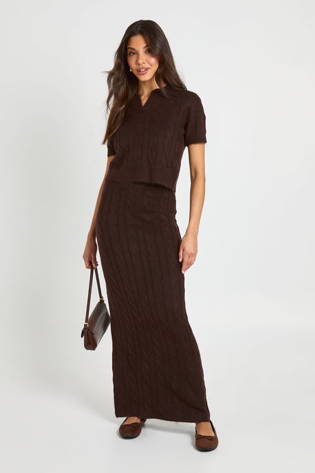 Cable Collared Knitted Top and Maxi Skirt Co-Ord - Image 1