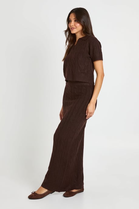 Cable Collared Knitted Top and Maxi Skirt Co-Ord - Image 3