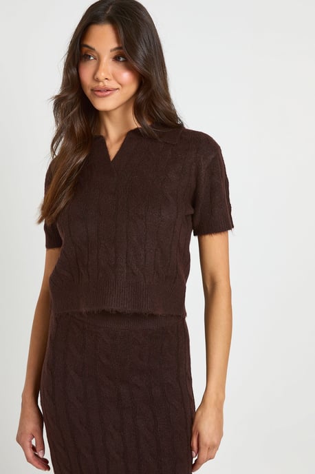 Cable Collared Knitted Top and Maxi Skirt Co-Ord - Image 4