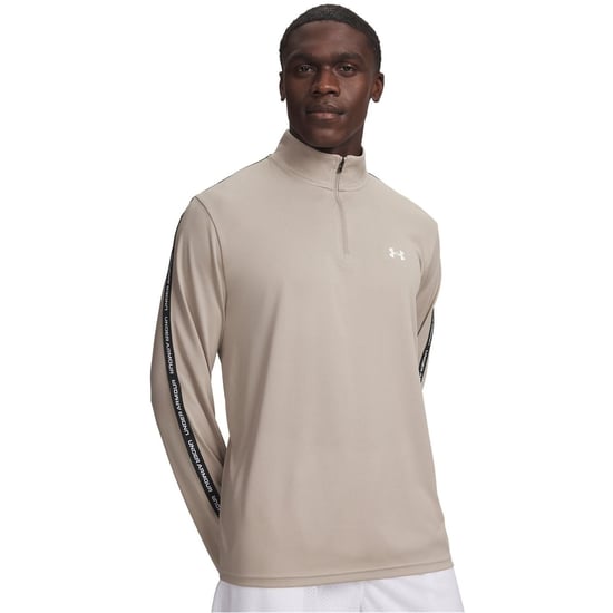 Men's Under Armour Tech™ ½ Zip Long Sleeve in Taupe/Blck/Whit - Image 1