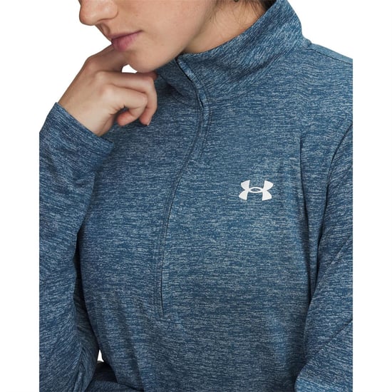 Women's Under Armour Half Zip Top in Wham Blue/White - Image 3