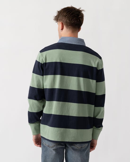 Regular Fit Long Sleeve Logo Detail Polo Shirt in Dark Blue - Striped - Image 3