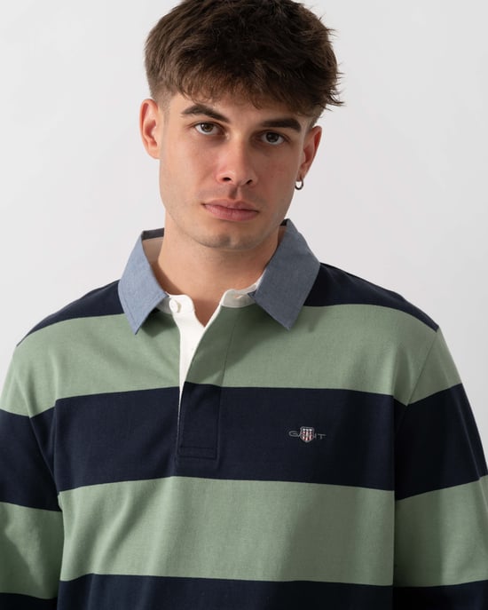Regular Fit Long Sleeve Logo Detail Polo Shirt in Dark Blue - Striped - Image 4