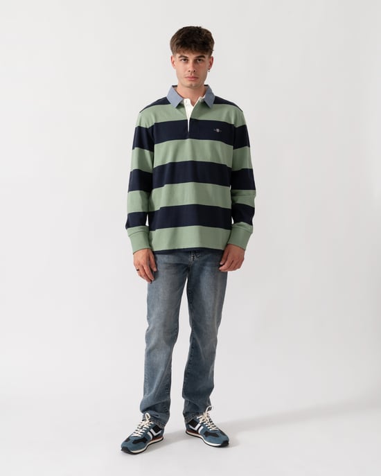 Regular Fit Long Sleeve Logo Detail Polo Shirt in Dark Blue - Striped - Image 5
