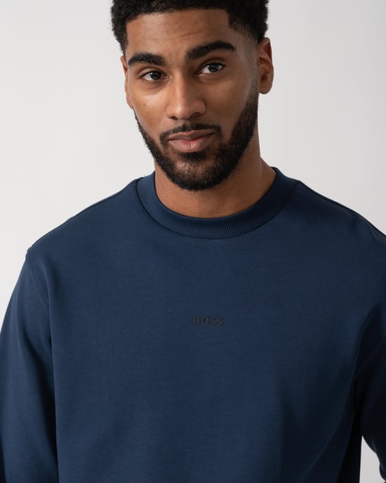 Relaxed Fit Long Sleeve Logo Detail Sweatshirt in Dark Blue - Image 3
