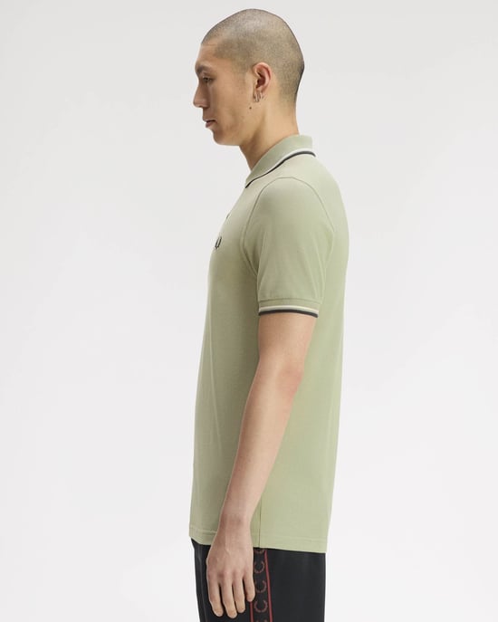 Regular Fit Short Sleeve Logo Detail Polo Shirt in Pale Green - Image 2