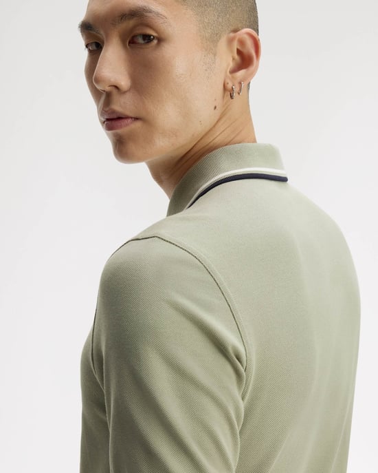 Regular Fit Short Sleeve Logo Detail Polo Shirt in Pale Green - Image 4