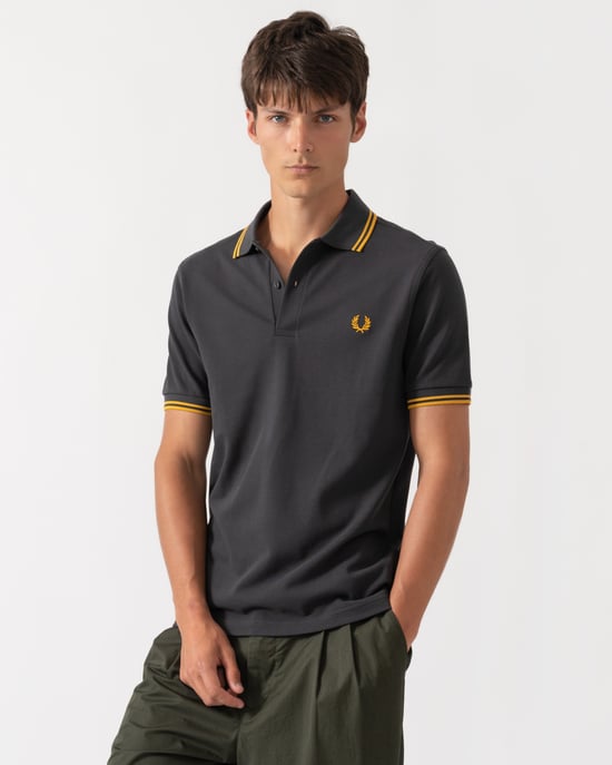 Regular Fit Short Sleeve Logo Detail Polo Shirt in Charcoal - Image 1