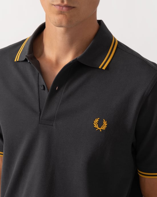 Regular Fit Short Sleeve Logo Detail Polo Shirt in Charcoal - Image 3
