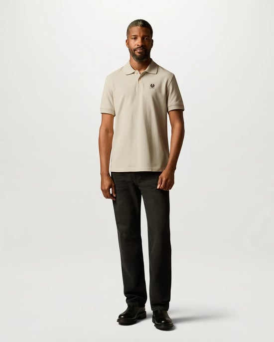Short Sleeve Logo Detail Polo Shirt in Natural - Image 3