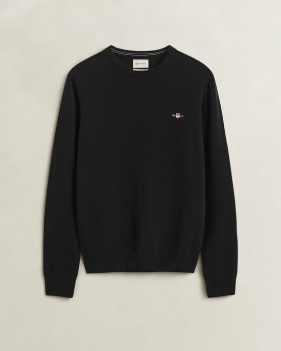 Regular Fit Long Sleeve Logo Detail Jumper in Black - Image 1
