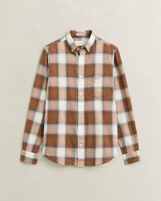 Regular Fit Long Sleeve Logo Detail Shirt in Brown - Image 1