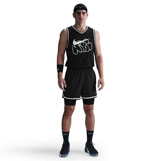 Men's Nike 2 in 1 Basketball Bermuda Shorts in Black/White - Image 4