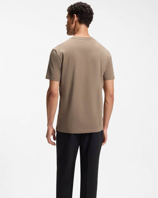 Regular Fit Short Sleeve Logo Detail T-Shirt in Taupe - Image 2