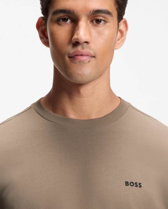 Regular Fit Short Sleeve Logo Detail T-Shirt in Taupe - Image 3