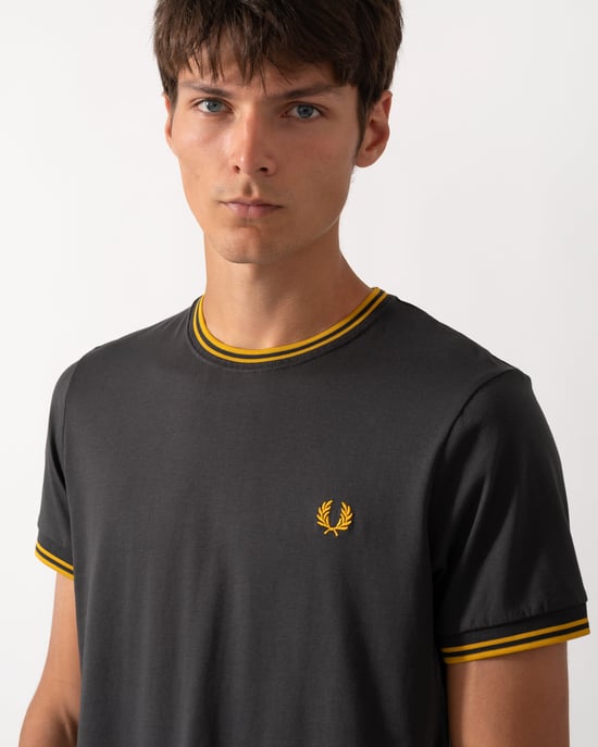 Regular Fit Short Sleeve Logo Detail T-Shirt in Charcoal - Image 3