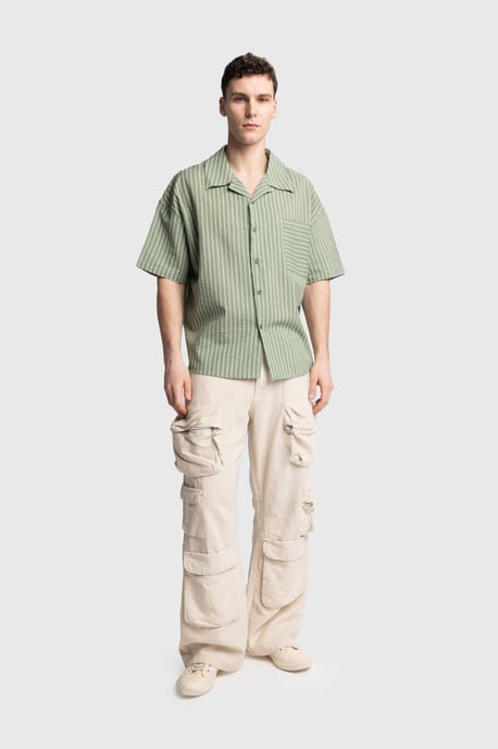 Gestrikte Gestreepte Korte Mouw Shirt met Zak - Image 3