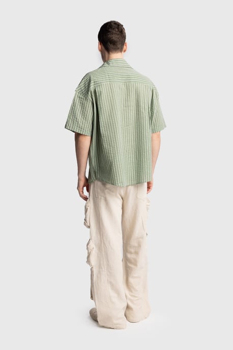 Gestrikte Gestreepte Korte Mouw Shirt met Zak - Image 4