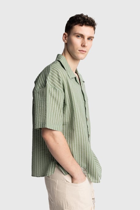 Gestrikte Gestreepte Korte Mouw Shirt met Zak - Image 5