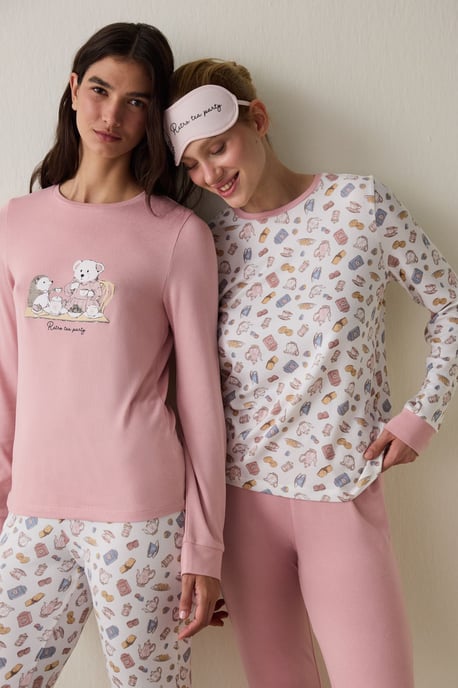 Tea Party Printed Long Sleeve Pajama Top - Image 1