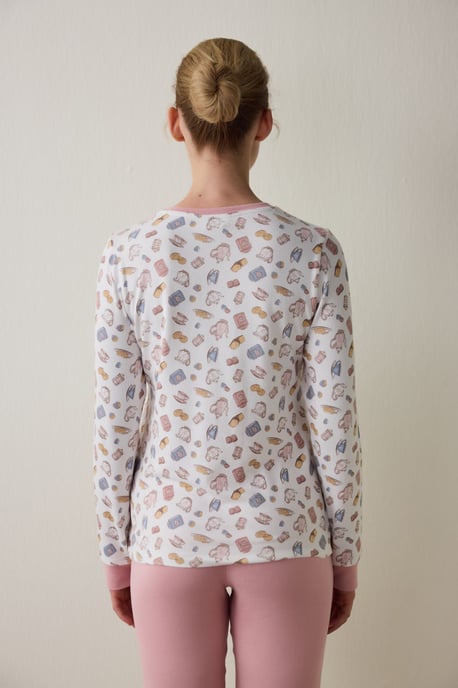 Tea Party Printed Long Sleeve Pajama Top - Image 5