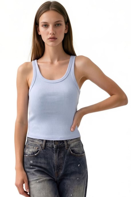 Sleeveless Ribbed U Neck Tank Top - Image 1