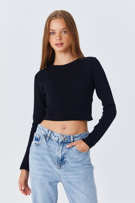 Long Sleeve Basic Crop Knit Top - Image 5