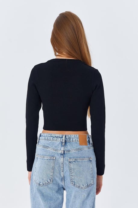 Long Sleeve Basic Crop Knit Top - Image 6