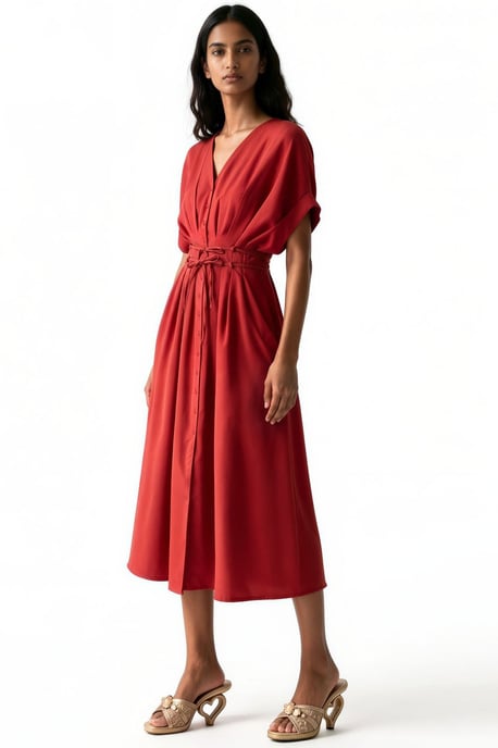 Casual V-hals Midi Shirtjurk - Image 2
