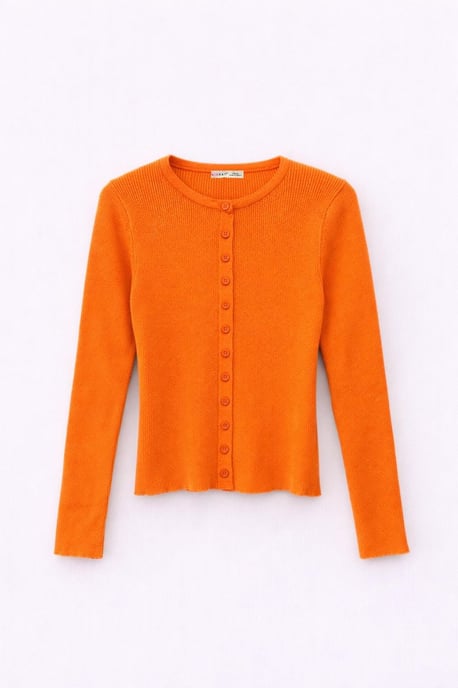 Buttoned Slim Fit Ribbed Knit Cardigan - Image 1