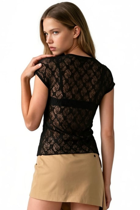 Dames Kant Korte Mouw Blouse - Image 3