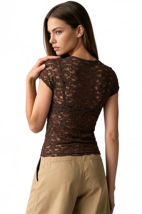 Dames Kanten Korte Mouw Blouse - Image 3
