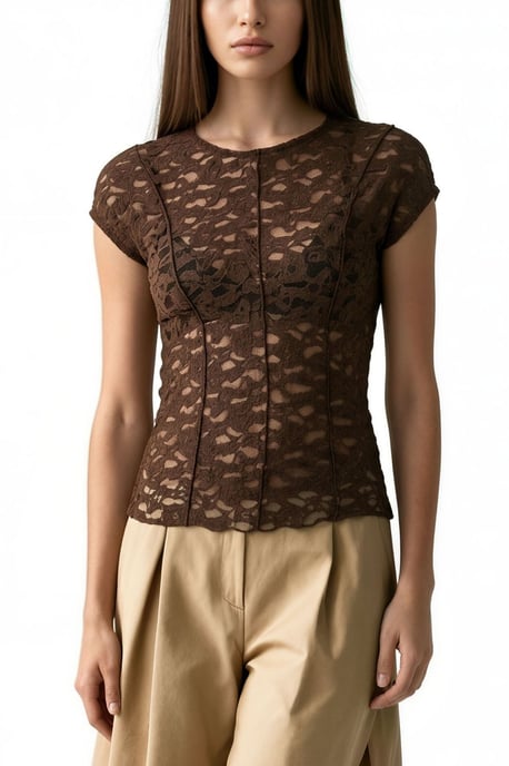 Dames Kanten Korte Mouw Blouse - Image 4