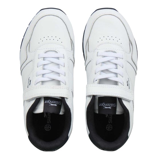 Slazenger Klassieke sportschoenen van gecoat leer met klittenbandsluiting voor kinderen (Wit, Marine) - Image 3