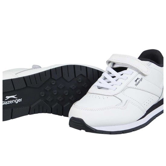 Slazenger Klassieke sportschoenen van gecoat leer met klittenbandsluiting voor kinderen (Wit, Marine) - Image 4