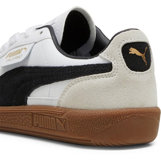 Puma Jongens Palermo Classic Leren Platte Trainers (Wit, Zwart) - Image 5