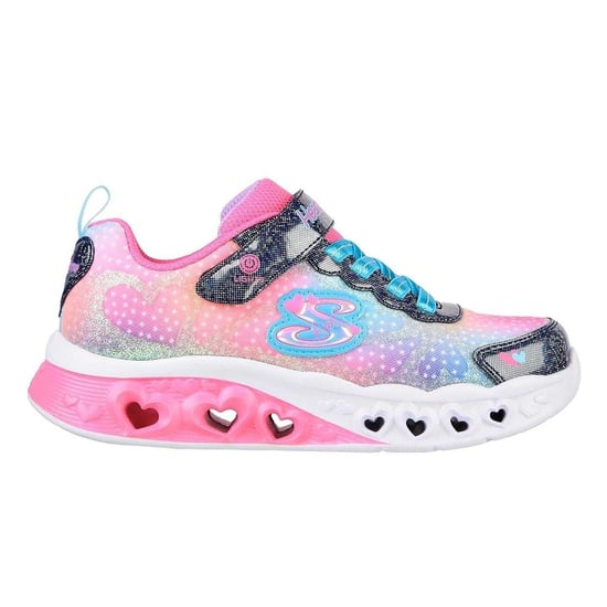 Skechers Flatta sneakers för flickor med fladdrande hjärtan som lyser (Rosa/Navy) - Image 1