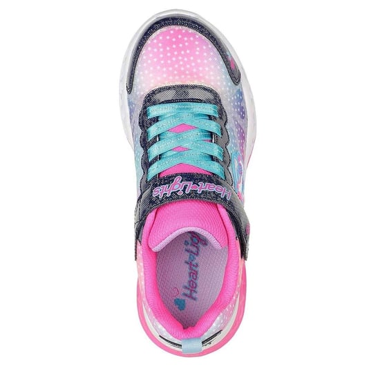 Skechers Flatta sneakers för flickor med fladdrande hjärtan som lyser (Rosa/Navy) - Image 3