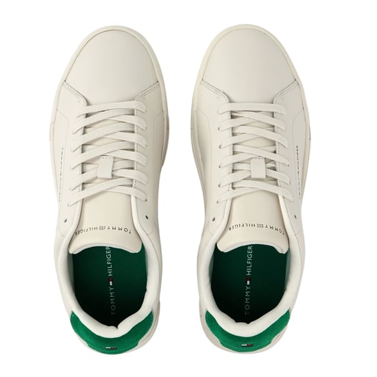 Tommy Hilfiger Heren-sportschoenen van 'Pebble Grain Court'-leer (Uit Wit/Groen) - Image 4