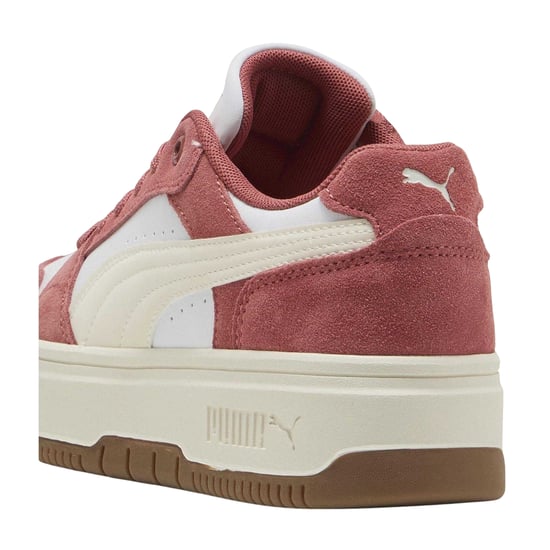 Puma Rebound Femme leren lage platform-sportschoenen voor dames (Wit, Rood) - Image 2