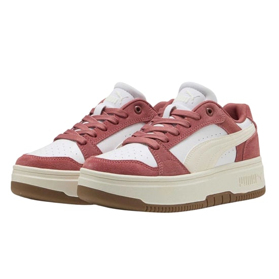 Puma Rebound Femme leren lage platform-sportschoenen voor dames (Wit, Rood) - Image 5