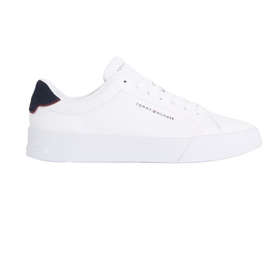 Tommy Hilfiger Heren-sportschoenen van 'Pebble Grain Court'-leer (Wit, Marine) - Image 1