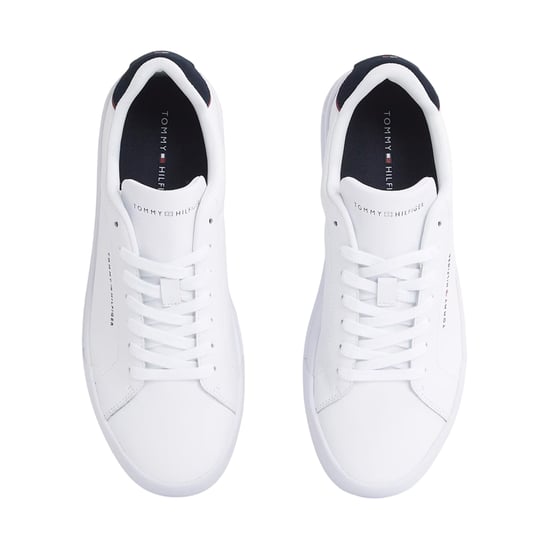 Tommy Hilfiger Heren-sportschoenen van 'Pebble Grain Court'-leer (Wit, Marine) - Image 4