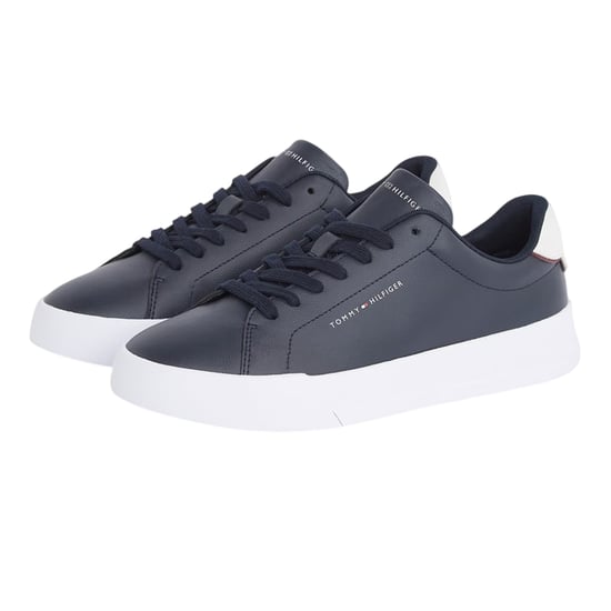 Tommy Hilfiger Heren-sportschoenen van 'Pebble Grain Court'-leer (Marine, Wit) - Image 4