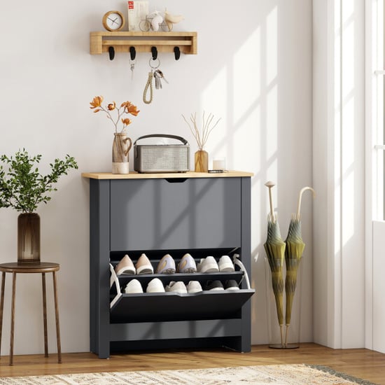 4goodz Schoenenkast met 2 kantelvakken voor 8-12 paar schoenen donker - Image 3