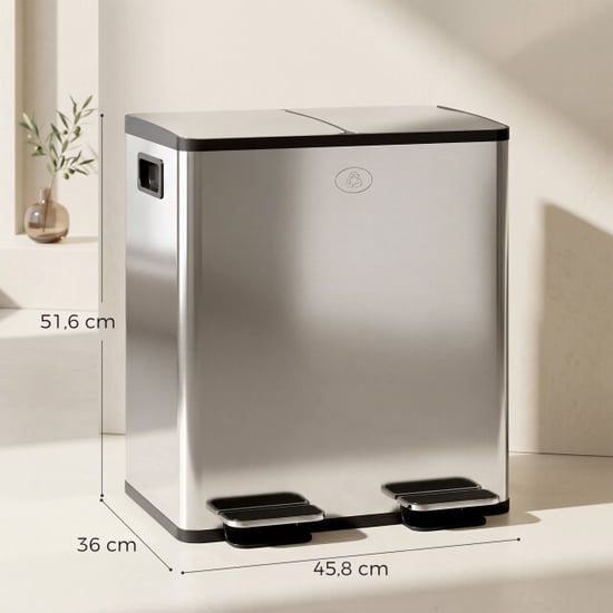 4goodz Dubbele pedaalemmer prullenbak 2 x 20 ltr roestvrij staal - - Image 4